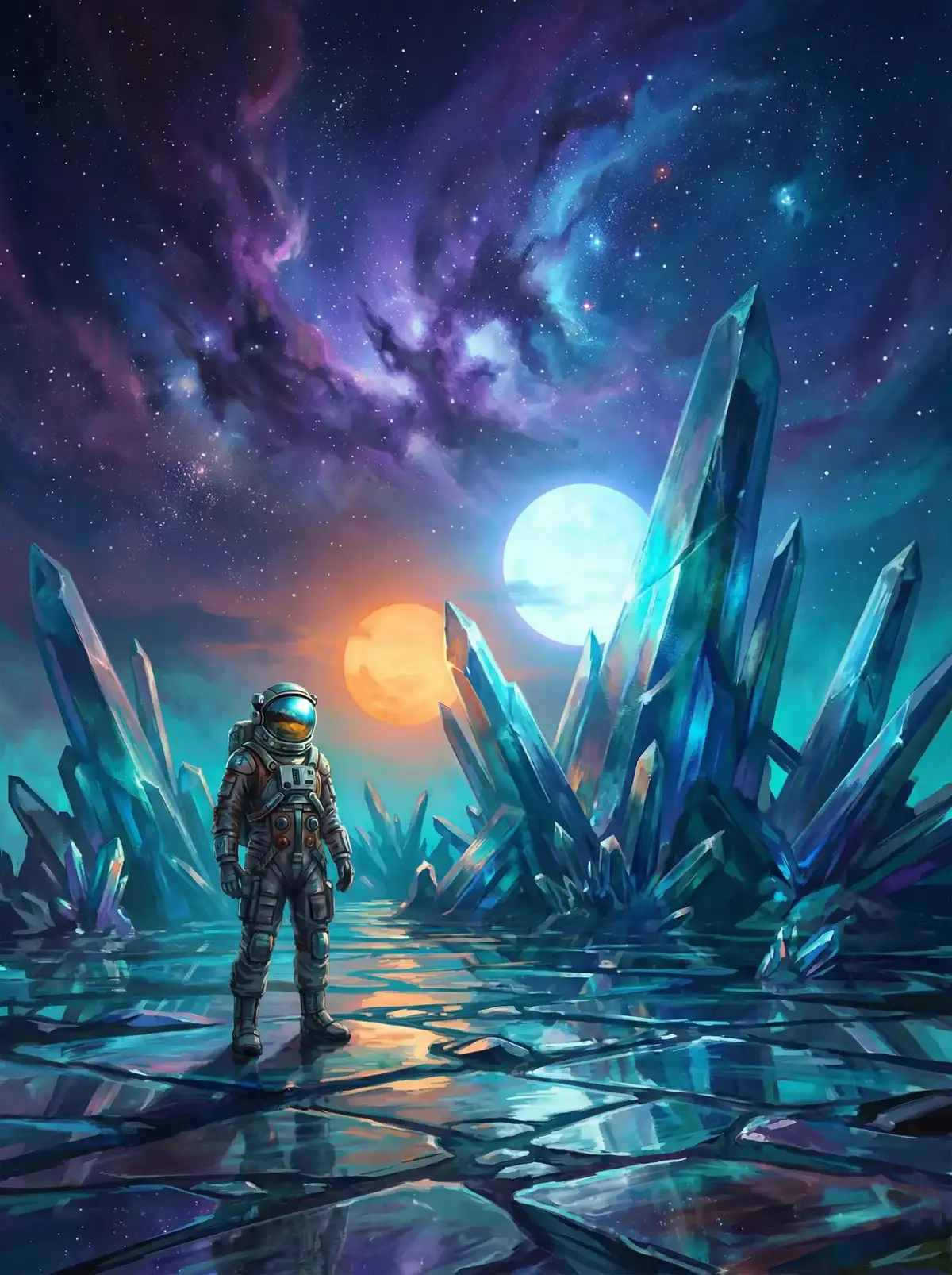 寸止挑战 - 异星探索者在结晶星球表面行走